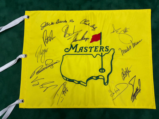 Augusta Masters Undated Golf Pin Flag Signed By 14 Champions (Langer, Reed, Fuzzy) + Cert
