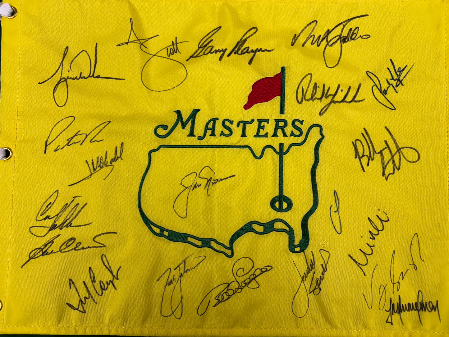 Augusta Masters Undated Golf Pin Flag Signed By 19 Champions (Woods, Scott, Nicklaus) + Cert