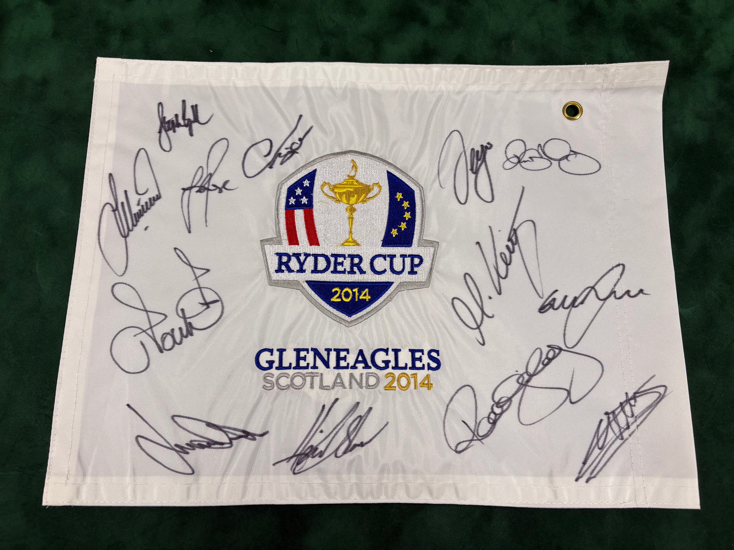 RARE Team Europe Signed 2014 Ryder Cup at Gleneagles Golf Flag (Rose, McIlroy) + Dealer COA
