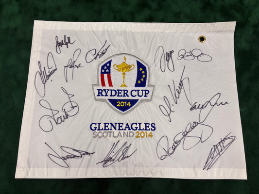 RARE Team Europe Signed 2014 Ryder Cup at Gleneagles Golf Flag (Rose, McIlroy) + Dealer COA