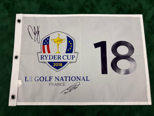 Tommy Fleetwood & Francesco Molinari 'Moliwood' Signed 2018 Ryder Cup Pin Flag + Cert
