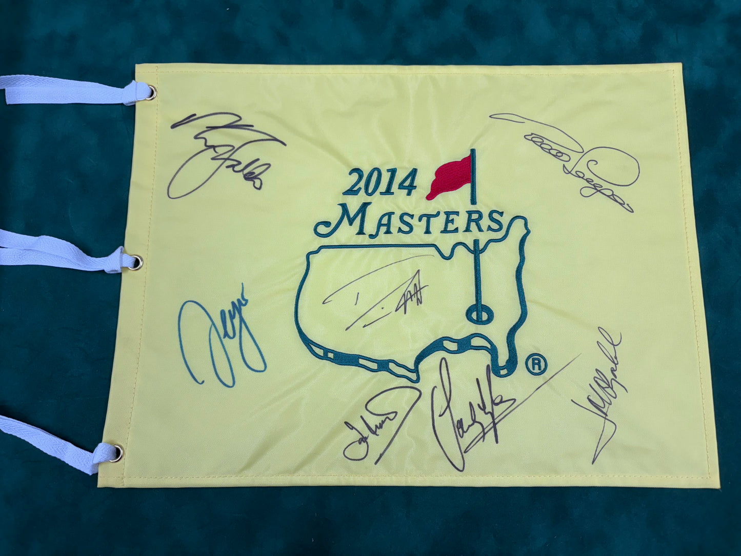 2014 Augusta Masters Golf Flag Signed By 7 European Winners (Garcia,Faldo) +Cert