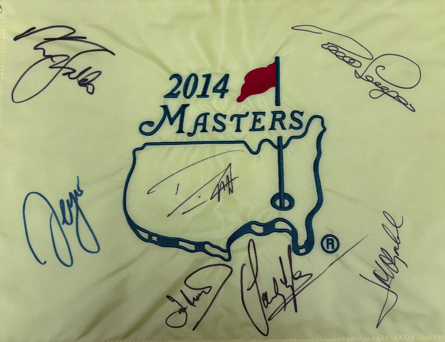 2014 Augusta Masters Golf Flag Signed By 7 European Winners (Garcia,Faldo) +Cert