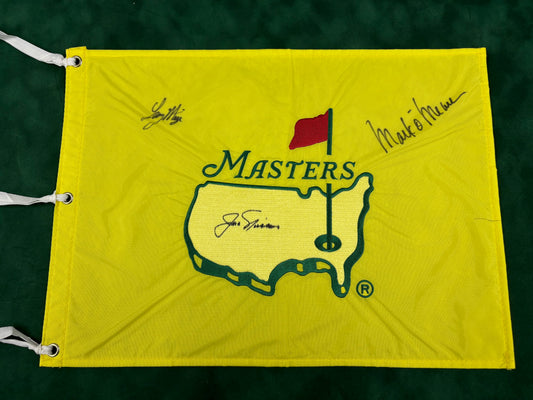RARE Embroided Masters Golf Flag Signed By Jack Nicklaus, Mark O'Meara & Larry Mize + JSA COA