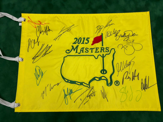 2015 Masters Golf Flag Multi Signed inc Major Champions (Willett, Stenson, Lowry) + Cert