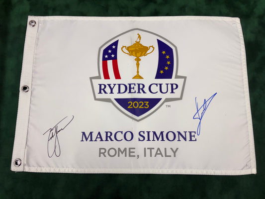 Luke Donald & Zach Johnson Captain's Signed 2023 Ryder Cup Golf Pin Flag + Cert