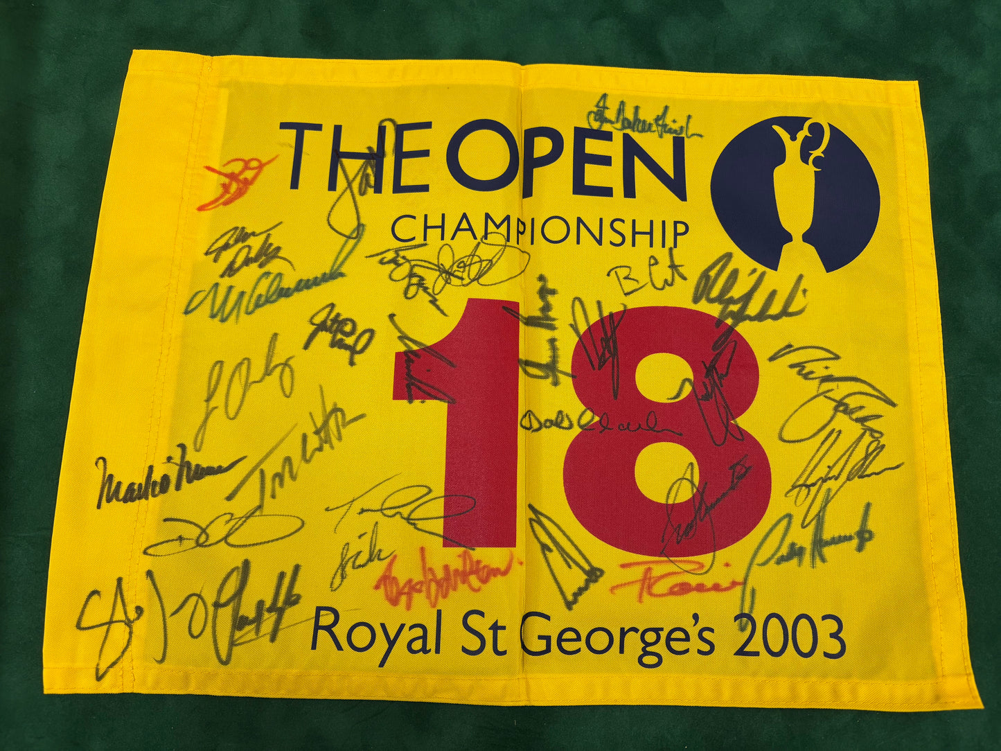 2003 Open at St George's Golf Flag Signed by 29 Champions Seve Ballesteros + Cert