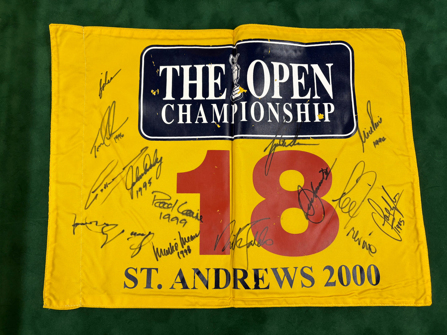 2000 Open at St Andrews Golf Flag Signed By 13 Champions Seve Ballesteros, Tiger Woods + COA