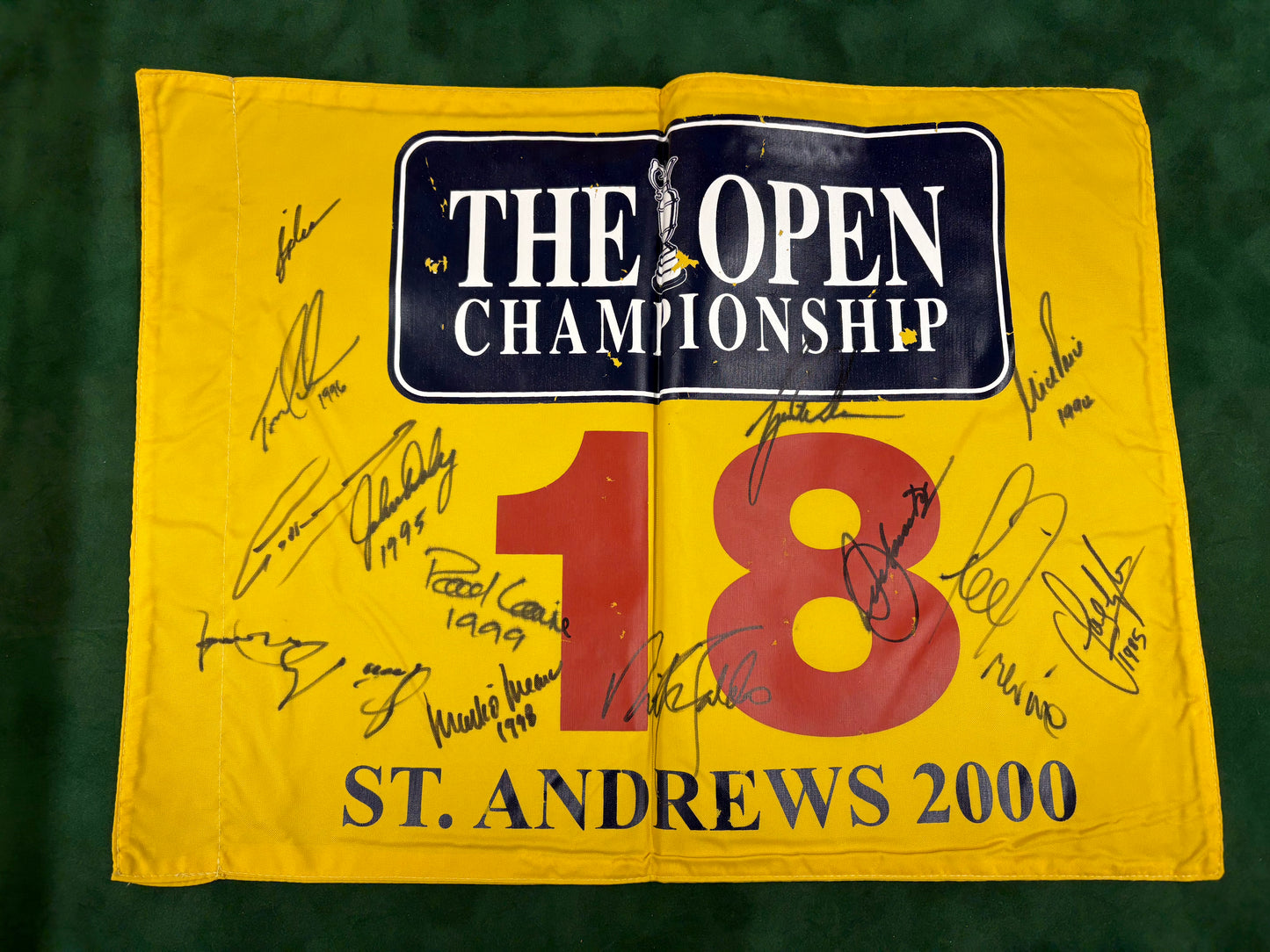 2000 Open at St Andrews Golf Flag Signed By 13 Champions Seve Ballesteros, Tiger Woods + COA