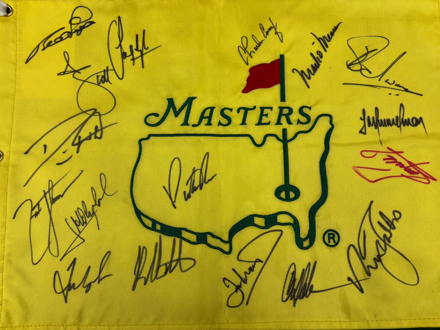 Undated Augusta Masters Golf Pin Flag Signed By 17 Champions (Reed, Scott, Woosnam) + Cert