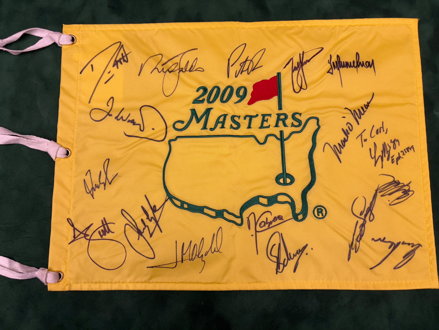 2009 Augusta Masters Golf Pin Flag Signed By 17 Champions (Langer,Scott,Willett) + Cert