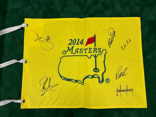 2014 Augusta Masters Golf Pin Flag Signed By 6 Champions (Reed, Langer, Immelman) + Cert