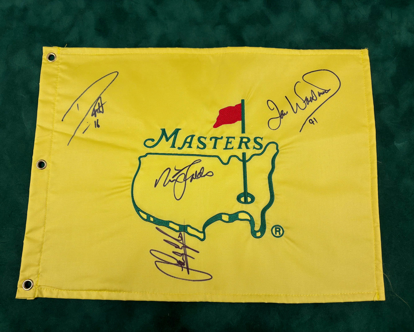 Undated Augusta Masters Golf Pin Flag Signed By 4 European Champions (Woosnam, Willett) + Cert