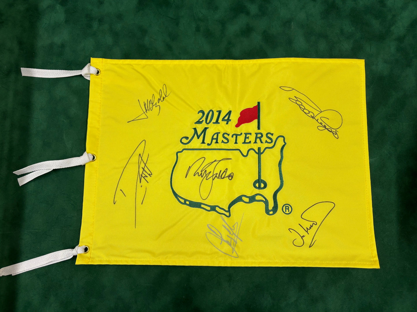 2014 Augusta Masters Golf Pin Flag Signed By 6 European Champions (Faldo, Woosnam, Langer) + Cert