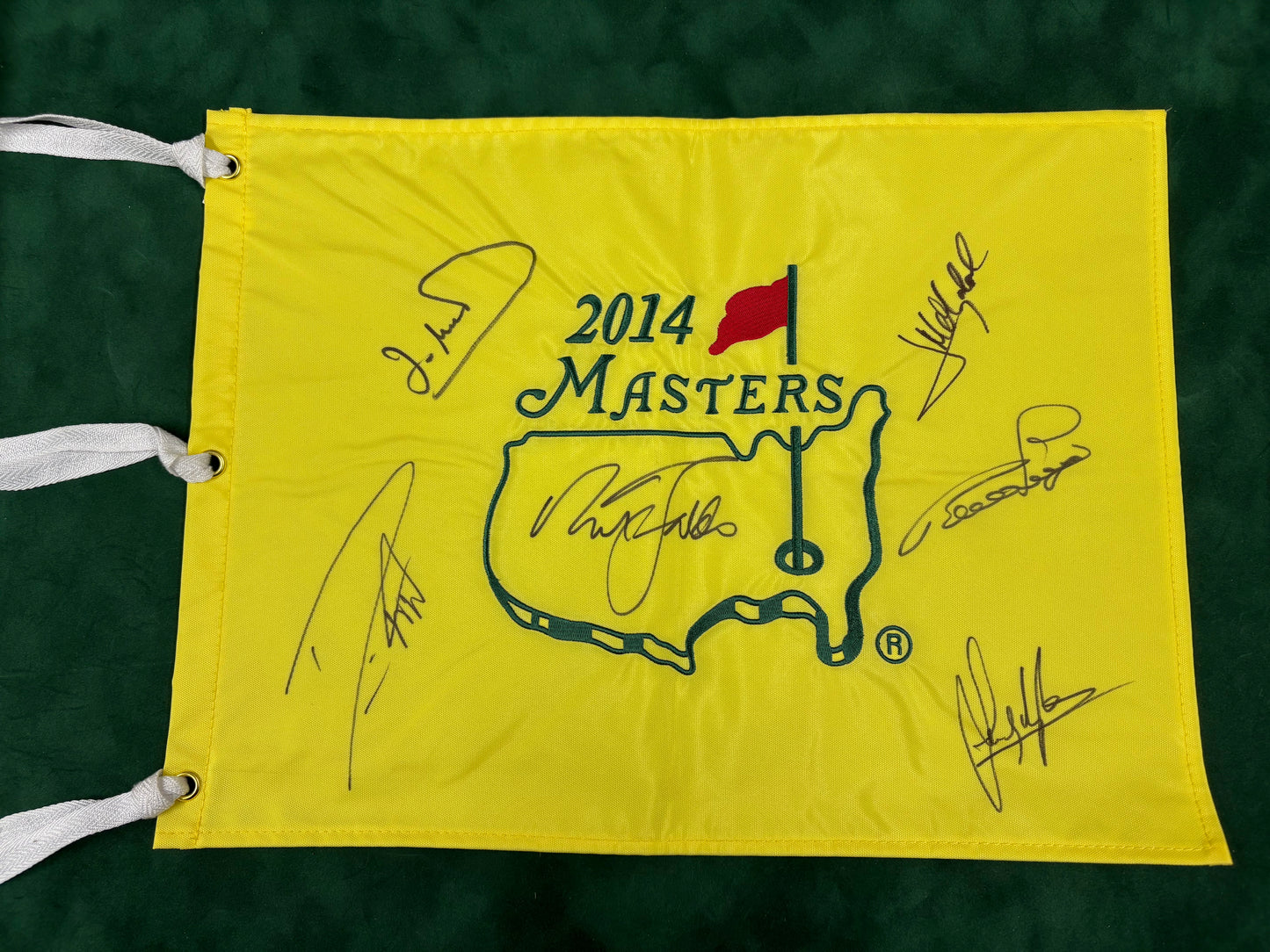 2014 Augusta Masters Golf Pin Flag Signed By 6 European Champions (Faldo, Lyle, Langer) + Cert