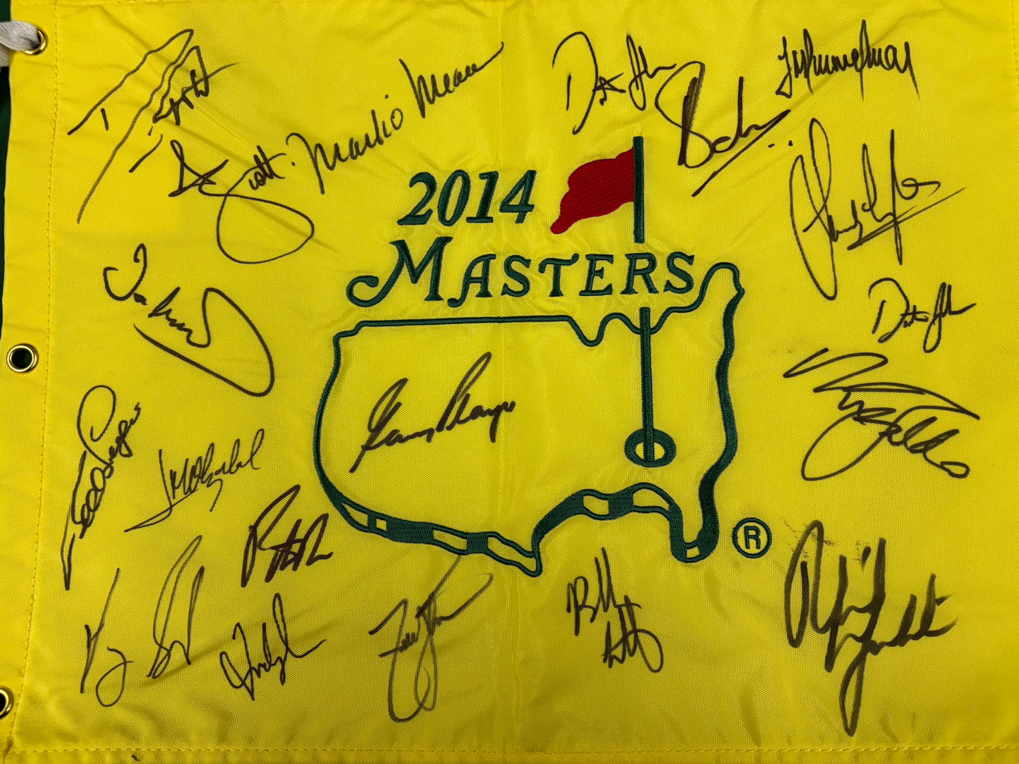 2014 Augusta Masters Golf Pin Flag Signed By 18 Champions (Player, Faldo, Watson) + Cert
