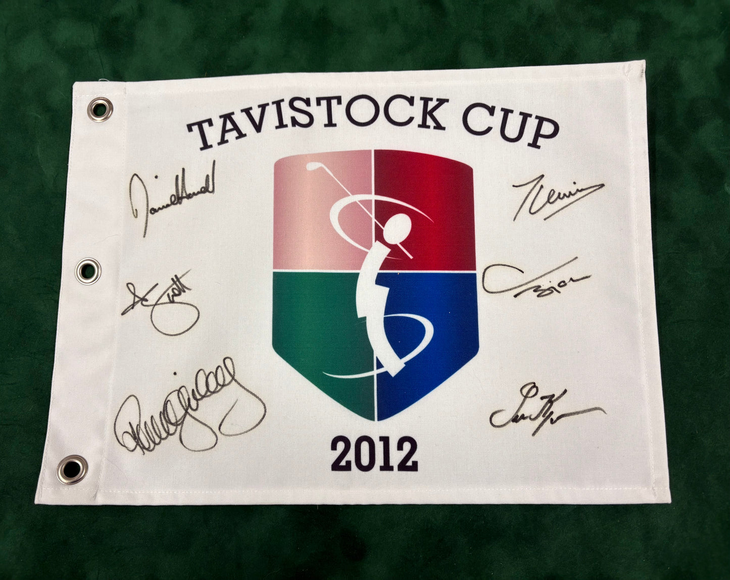 2012 Tavistock Cup Golf Flag Signed by Team Queenwood (Bjorn, Scott, Lewis) + Cert