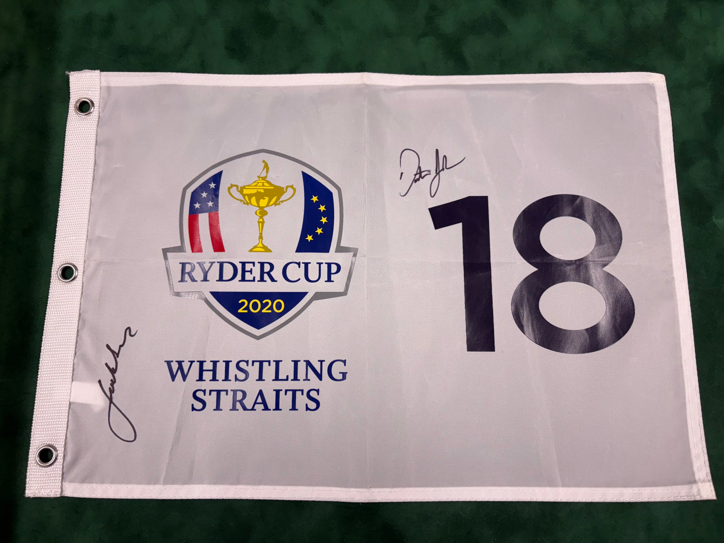 Jordan Spieth & Dustin Johnson Signed 2020 Ryder Cup Golf Pin Flag + Dealer COA