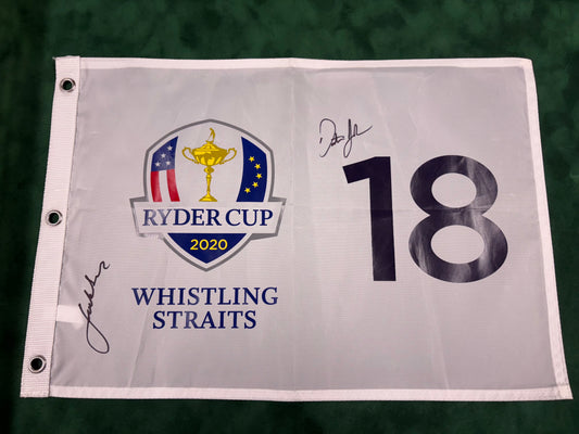 Jordan Spieth & Dustin Johnson Signed 2020 Ryder Cup Golf Pin Flag + Dealer COA