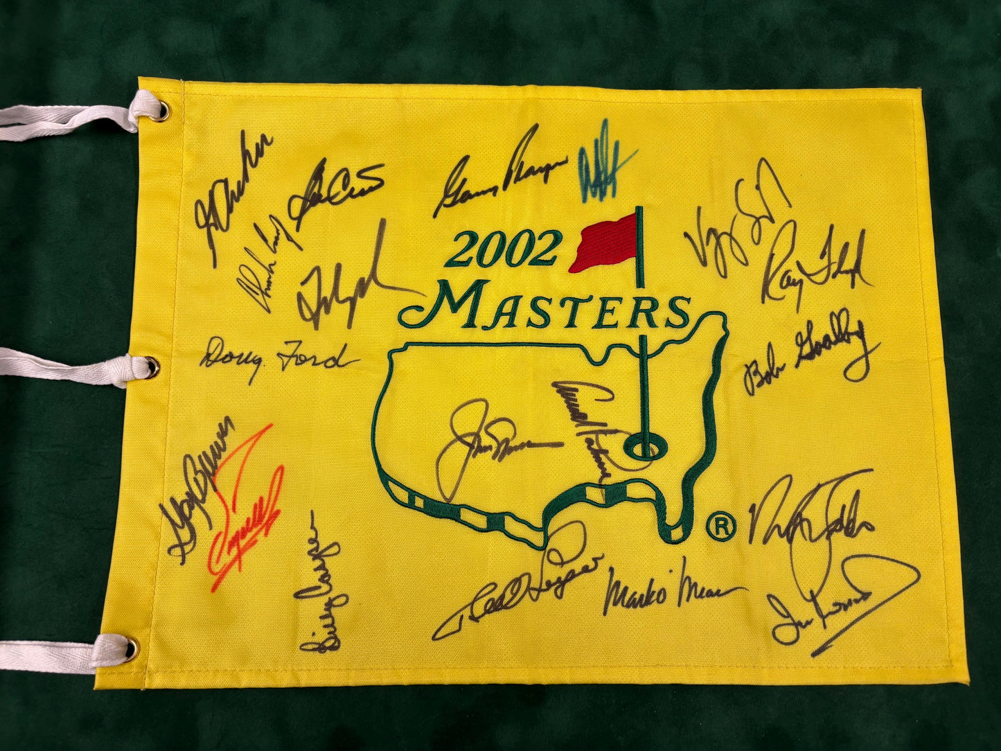 2002 Augusta Masters Golf Pin Flag Signed By 19 Champions (Palmer, Faldo, Brewer) + Cert