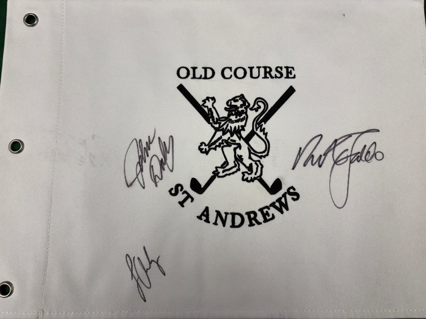 John Daly, Sir Nick Faldo & Louis Oosthuizen Signed St Andrews Old Course Golf Flag + Cert