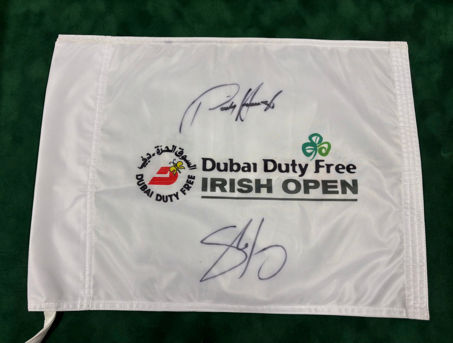 Pádraig Harrington & Shane Lowry Winners Signed Course Used Irish Open Golf Flag + Cert