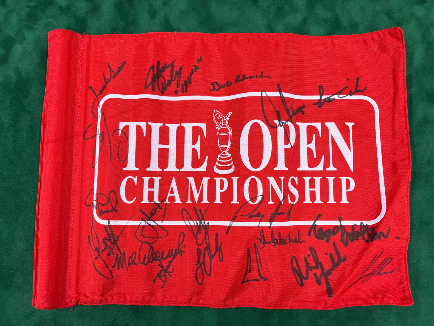 Rare Practice Round Course Flown Red Golf Flag Signed 19 Open Champions (Daly, Spieth) + Cert
