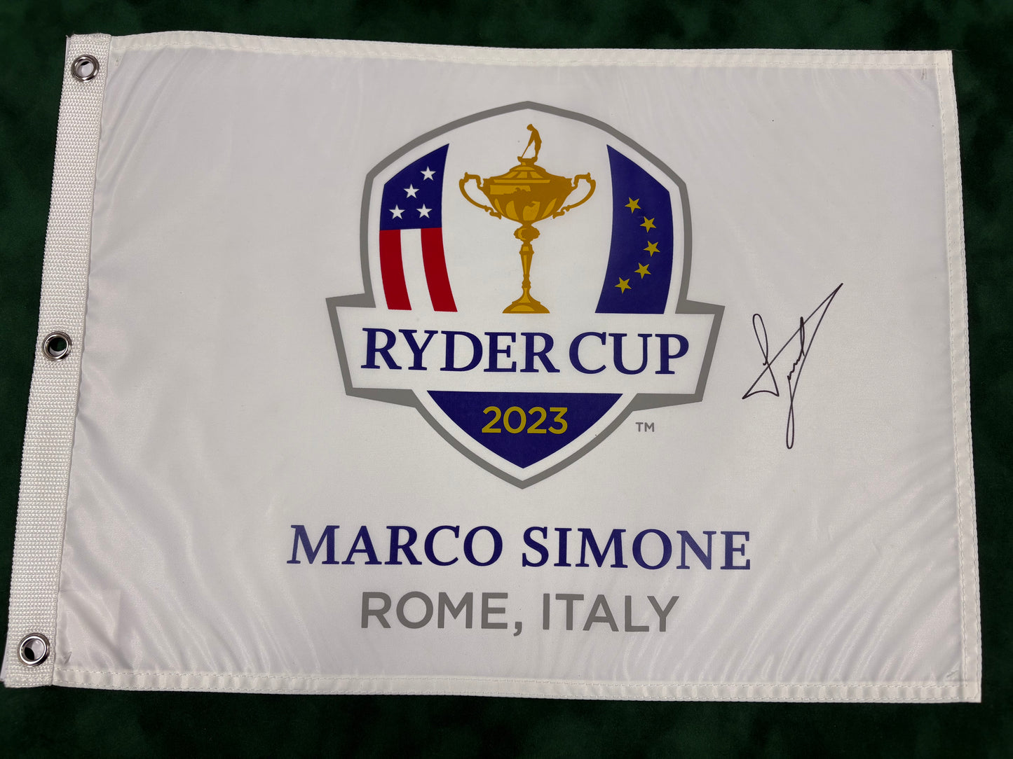 Luke Donald Captain Signed 2023 Ryder Cup at Marco Simone Golf Flag + Cert