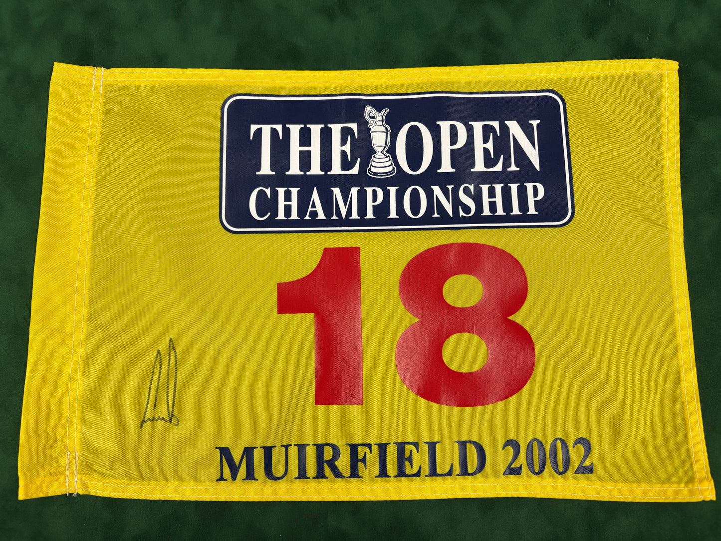 Ernie Els Signed Yellow 2002 The Open at Muirfield Golf Flag + Dealer COA