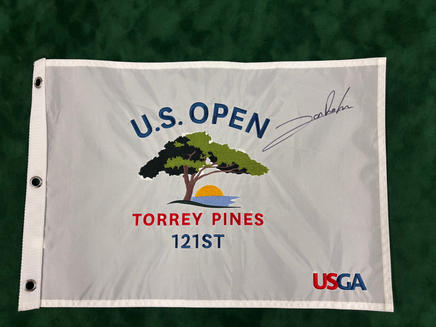 Jon Rahm Winner Signed 121st US Open at Torrey Pines Golf Flag + Dealer COA