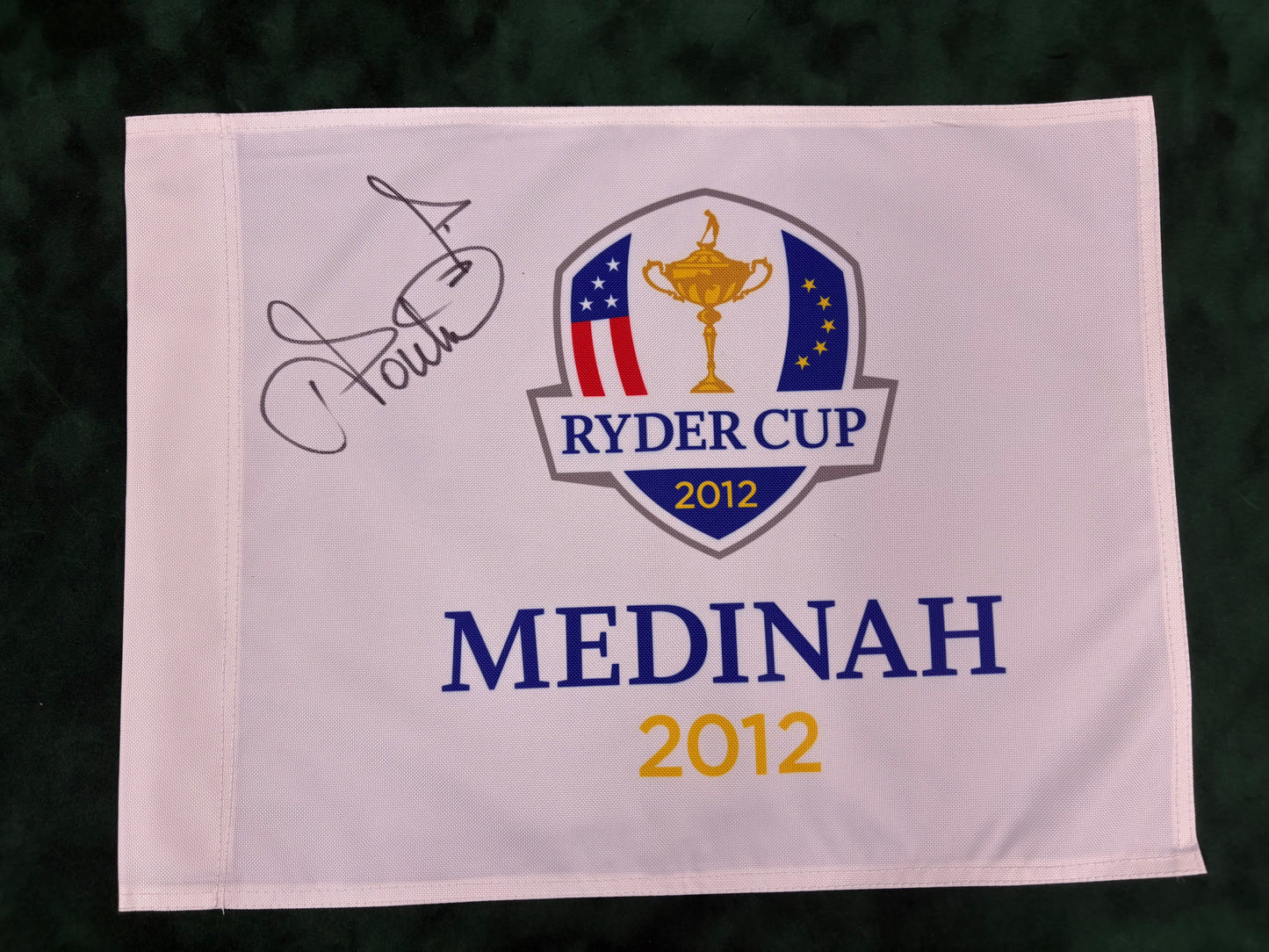 Ian Poulter Signed 2012 Ryder Cup at Medinah Country Club White Golf Flag + Dealer COA