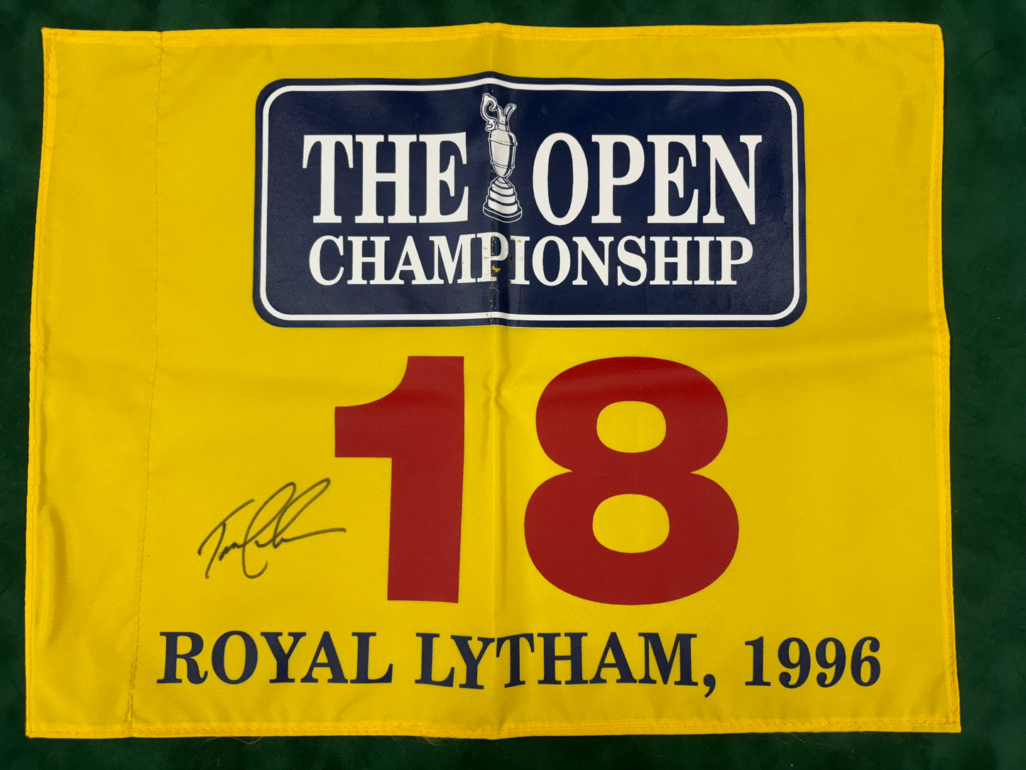 Tom Lehman Signed Rare Yellow Royal Lytham 1996 Open Golf Flag + Dealer COA