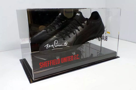 Tony Currie Signed Puma Football Boot In Acrylic Sheffield United Case with COA