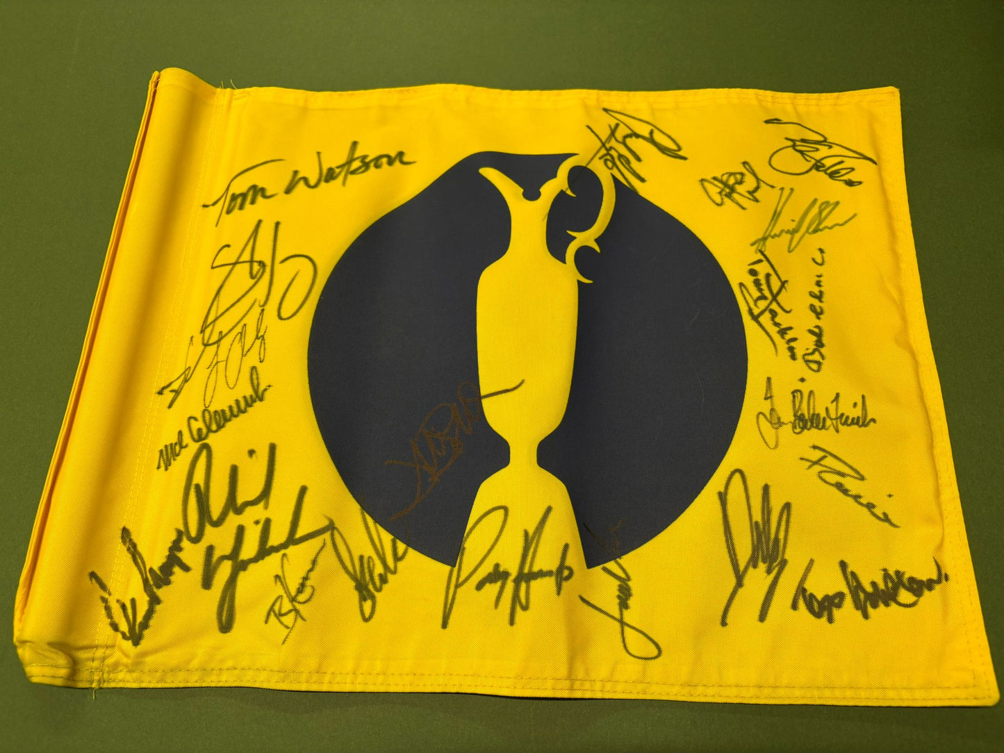 Rare Practice Round Course Flown Yellow Golf Flag Signed 22 Open Champions (Watson, Lyle) + Cert