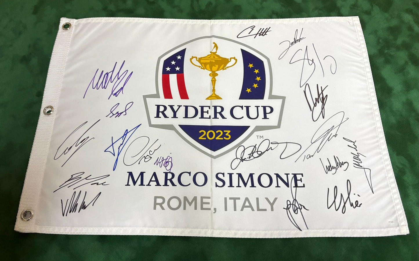 2023 Ryder Cup Team Europe - Official Golf Flag Signed by 18 McIlroy Rahm + Dealer COA