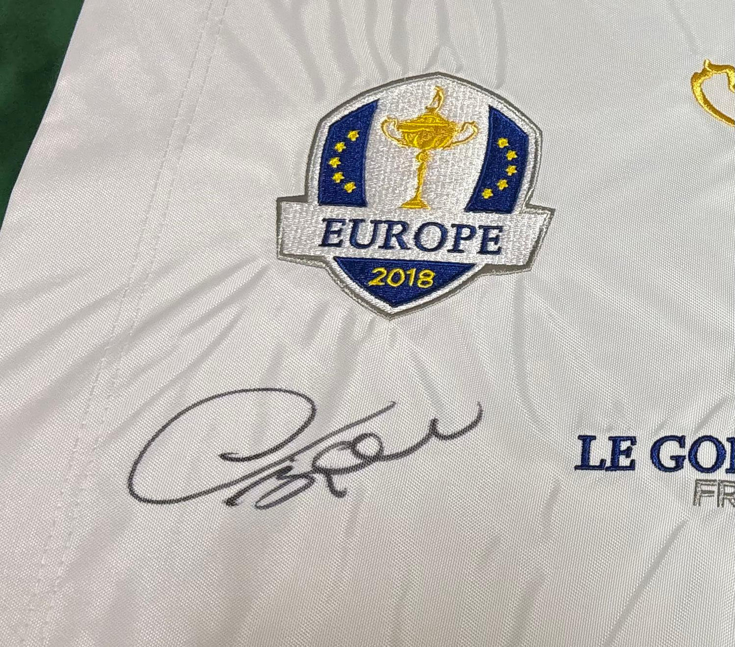 Thomas Bjørn Captain Signed 2018 Ryder Cup at Le Golf National Golf Flag + Cert