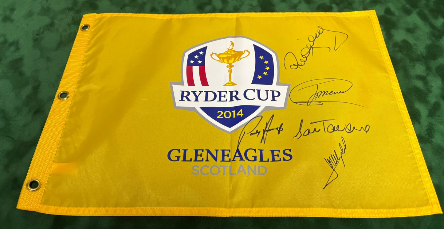 2014 Ryder Cup at Gleneagles Golf Pin Flag Signed by Team Europe Captain & 4x Vice Captains + COA