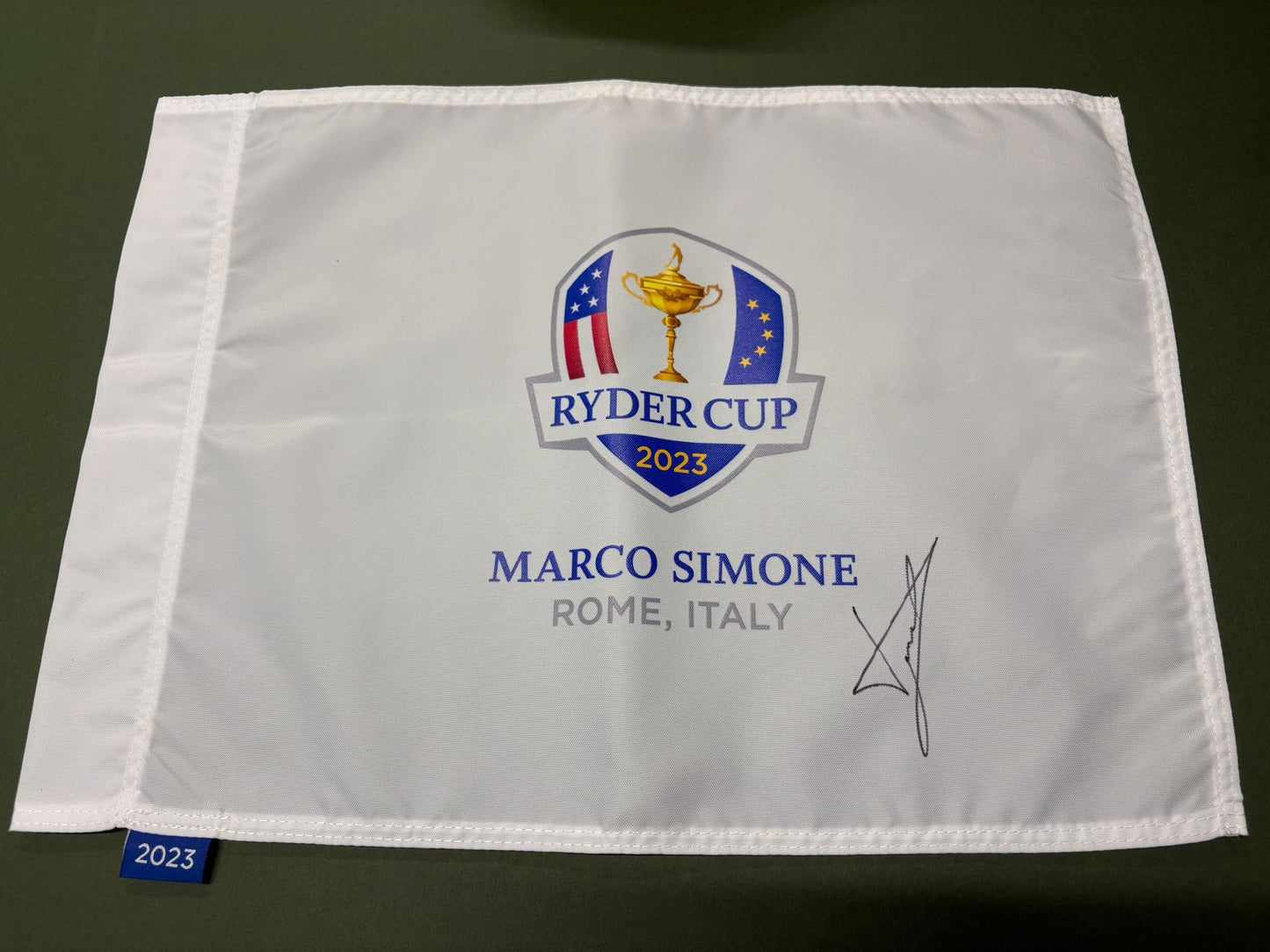 Luke Donald Captain Signed 2023 Ryder Cup at Marco Simone Golf Flag + Cert