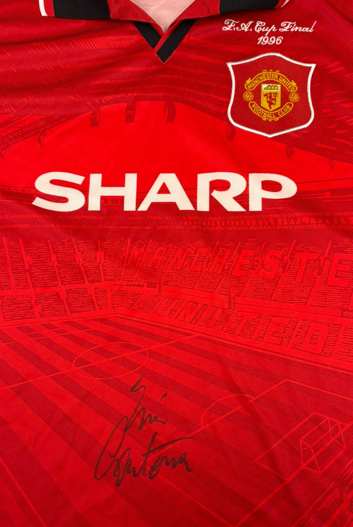 Eric Cantona Signed Manchester United FC 1996 FA Cup Final Retro Football Shirt + COA