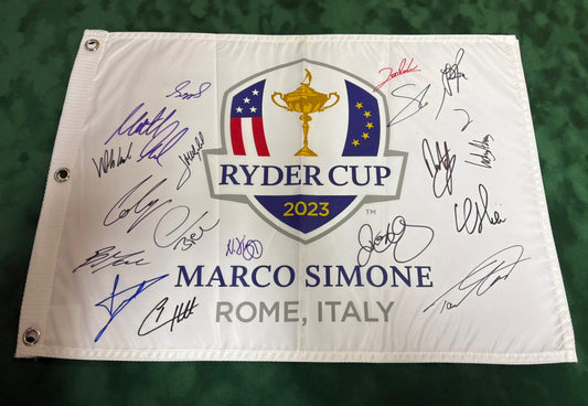 2023 Ryder Cup Team Europe Golf Flag Signed by 18 inc McIlroy Lowry Aberg + COA