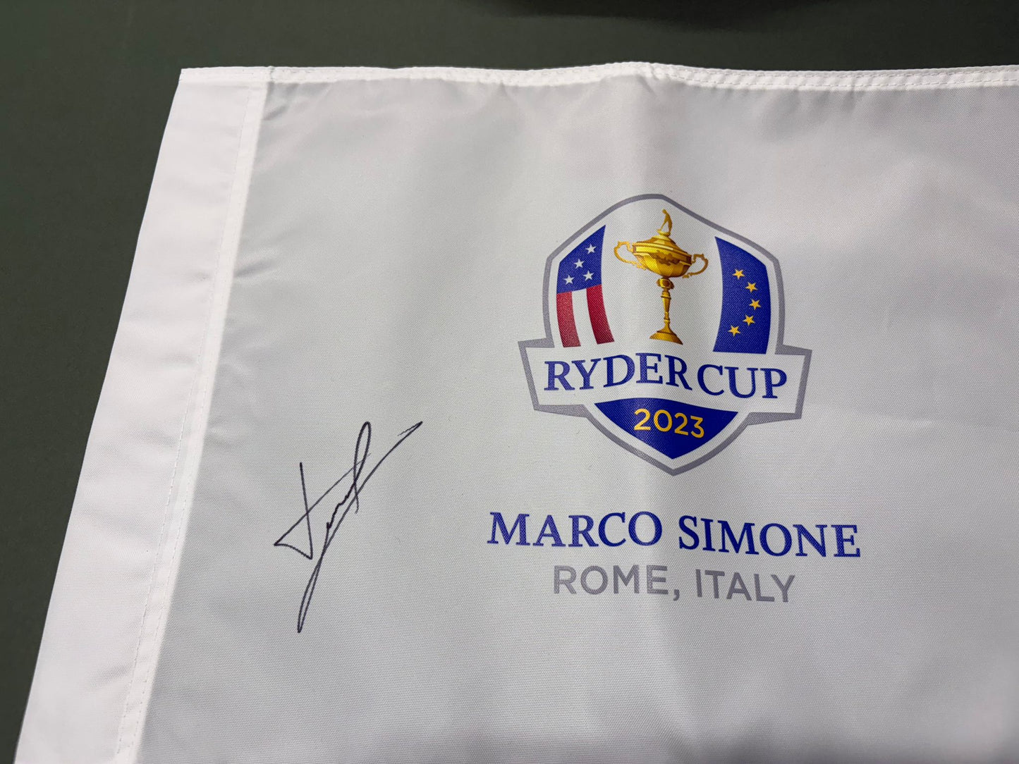 Luke Donald Captain Signed 2023 Ryder Cup at Marco Simone Golf Flag + Cert