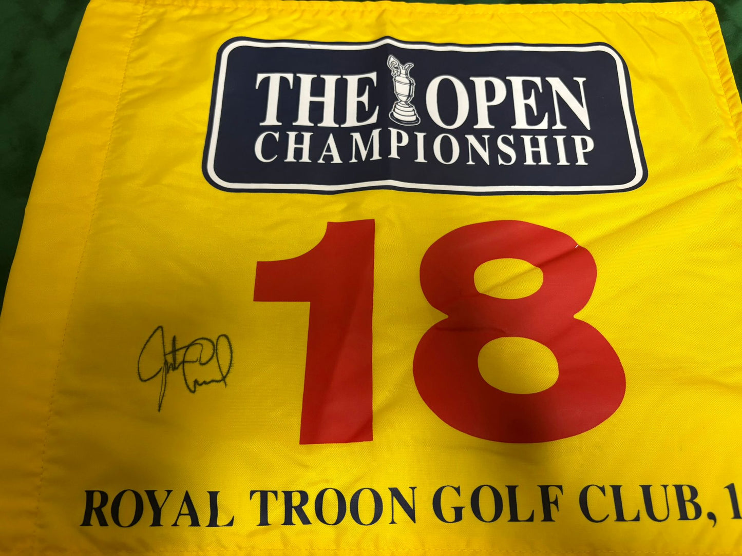 Justin Leonard Winner Signed 1997 Open at Royal Troon Golf Pin Flag + Dealer COA