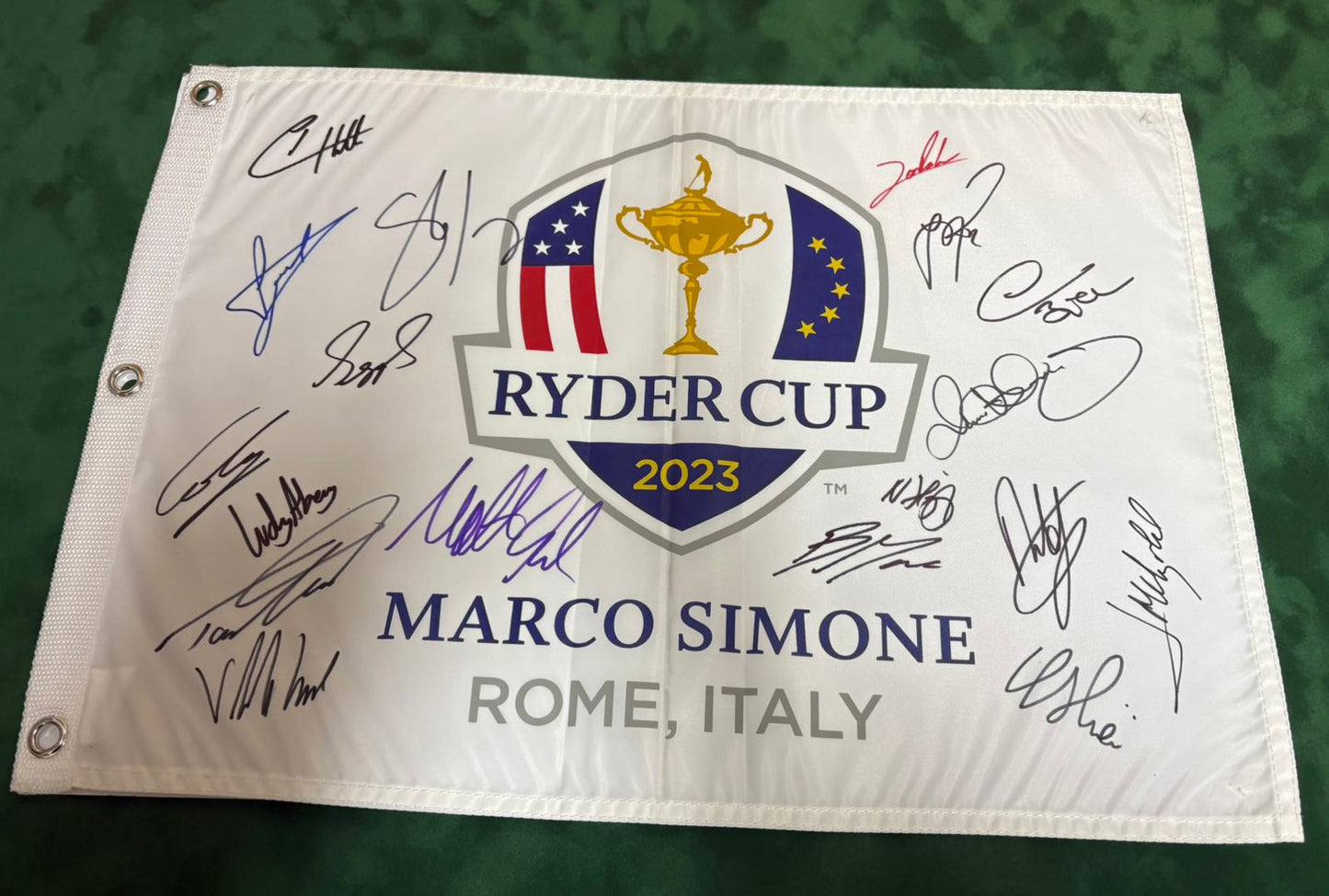 2023 Ryder Cup Team Europe Golf Flag Signed by 18 inc McIlroy Rahm Rose + COA