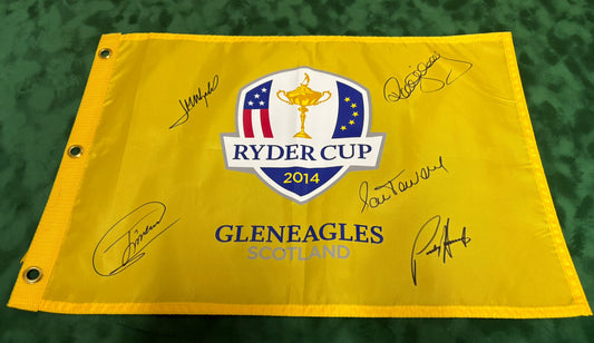 2014 Ryder Cup at Gleneagles Golf Pin Flag Signed by Team Europe Captain & 4x Vice Captains + COA