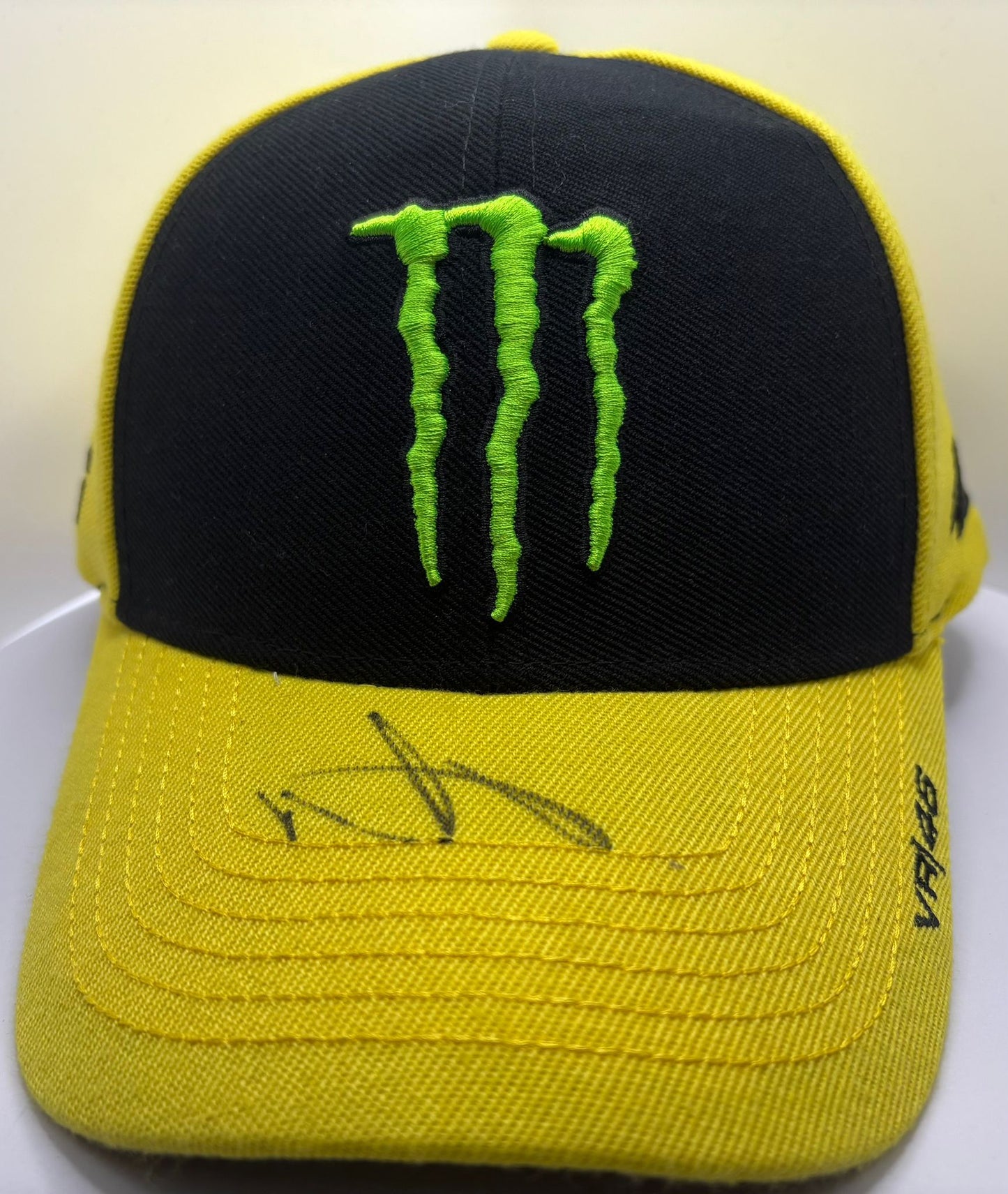 Valentino Rossi Signed Yellow & Black Monster Energy MotoGP Cap with COA (Short Signature)