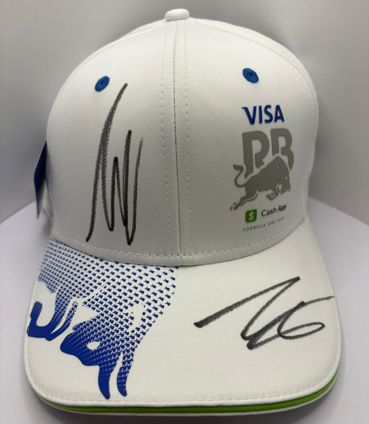 Isack Hadjar & Liam Lawson Visa Cash App Racing Bulls Drivers Signed 9SEVENTY F1 Cap + COA