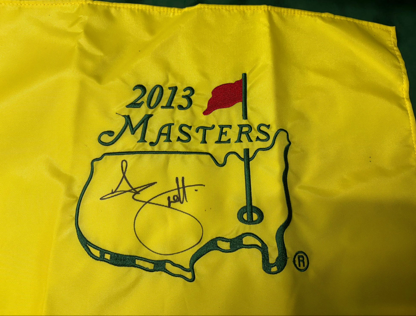 Adam Scott Winner Signed 2013 Augusta Masters Golf Flag + Dealer COA