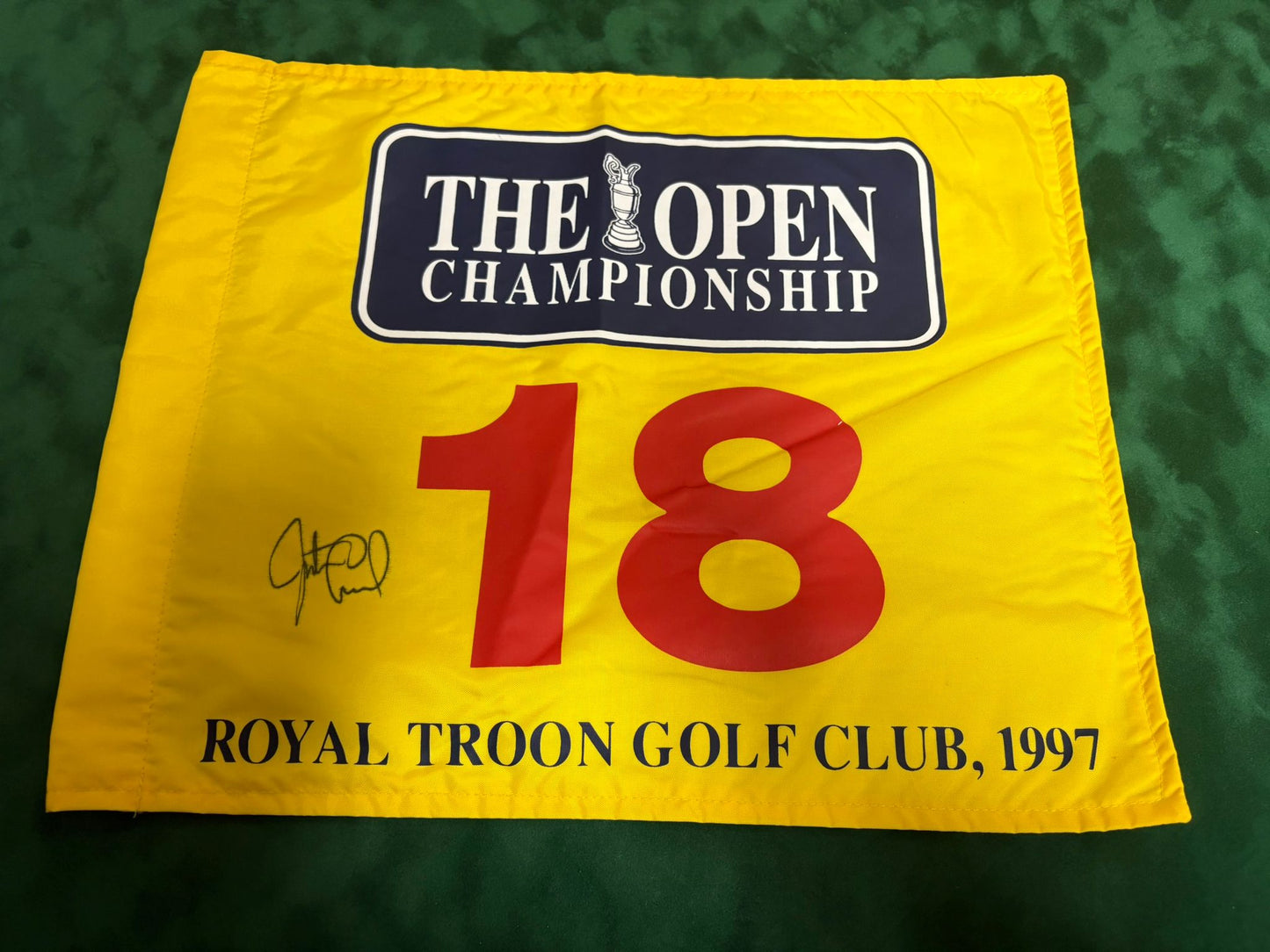 Justin Leonard Winner Signed 1997 Open at Royal Troon Golf Pin Flag + Dealer COA
