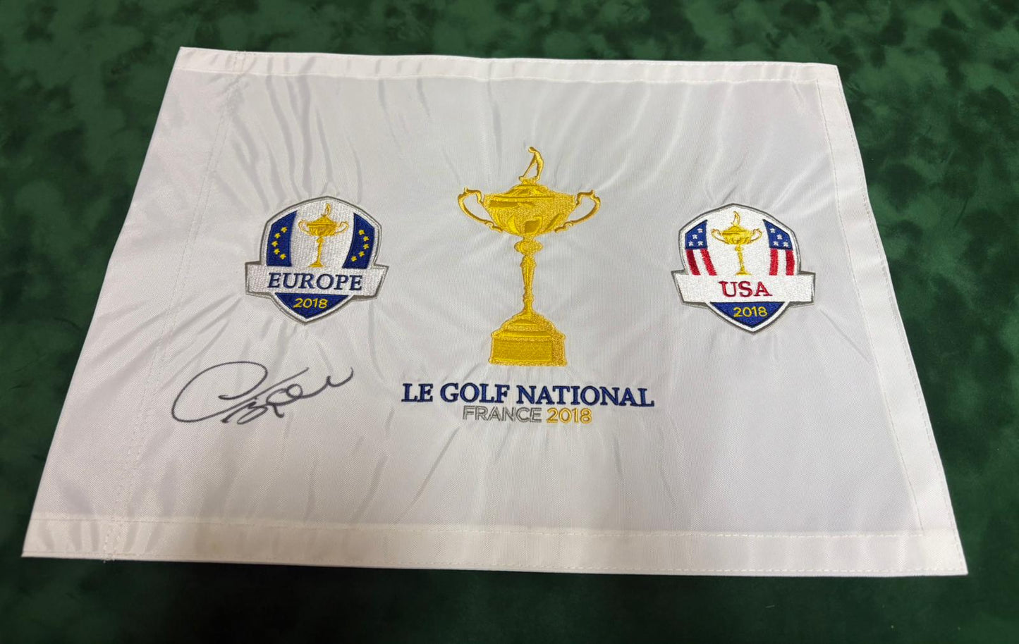 Thomas Bjørn Captain Signed 2018 Ryder Cup at Le Golf National Golf Flag + Cert