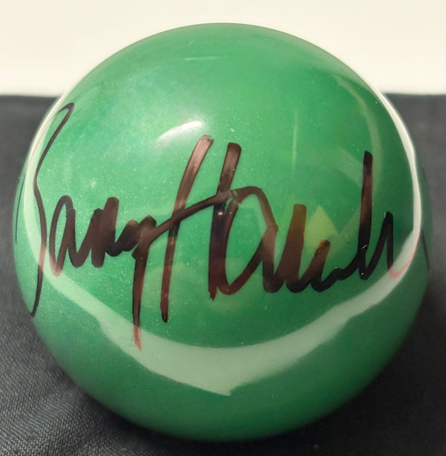 Barry 'The Hawk' Hawkins Signed Green Snooker Ball + Dealer COA